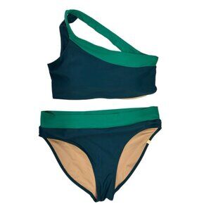 Green and Blue One-Shoulder Bikini